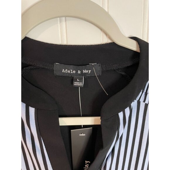Adele & May Striped Black & White Short Sleeve Blouse Size L - Picture 3 of 10